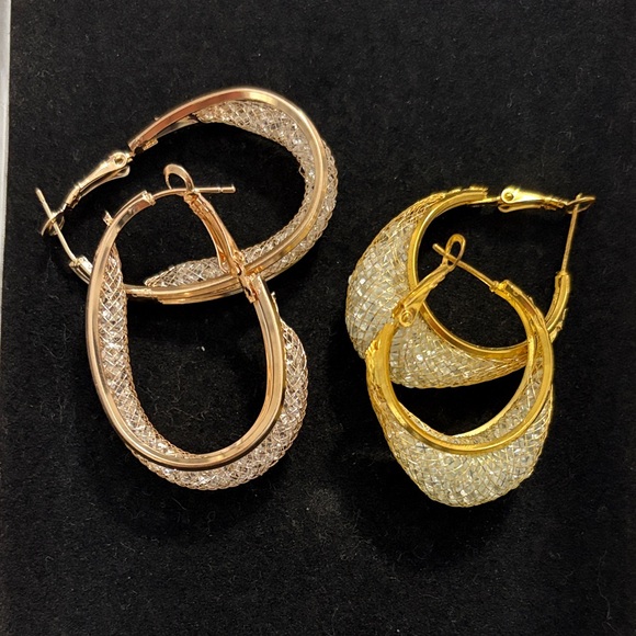 Jewelry - Two Pairs of Intricate Pearlescent Hoop Earrings